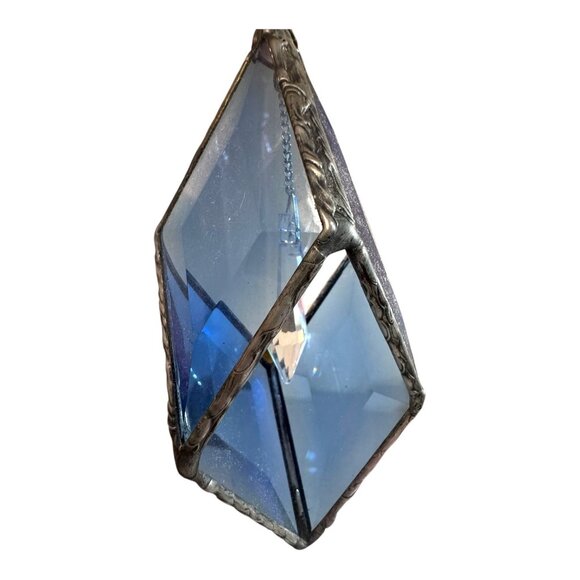 Stained Glass Blue Diamond Hang Ornament Spinner Crystal Prism Garden Suncatcher - Picture 3 of 8